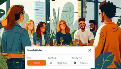 Newsletter signup illustration featuring a casual meetup scene Newsletter signup illustration featuring a casual meetup scene